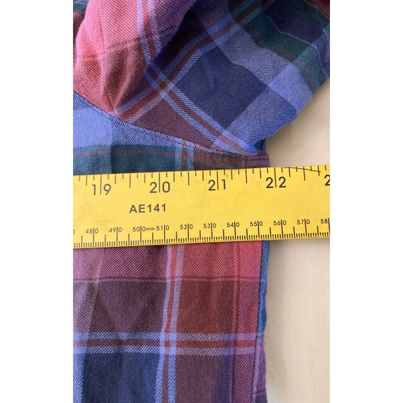 LLBean Plaid Flannel Lined Hooded Shirt Jacket Men's Medium Blue Pink Green - Picture 9 of 10